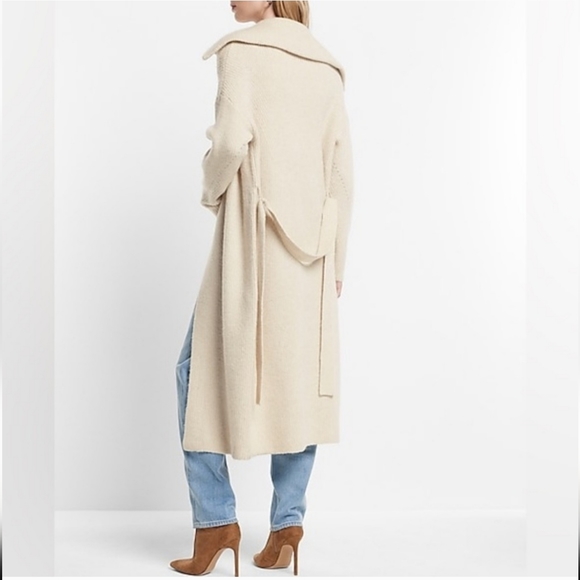 Express Ribbed Collared Belted Duster Cardigan - Picture 3 of 10